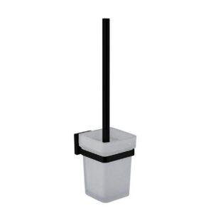 Aqua Plato Toilet Brush W/ Frosted Glass Cup – Matte Black