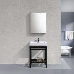 Cisco 24″ Stainless Steel Console w/ White Acrylic Sink – Matte Black