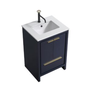 KubeBath Dolce 24″ Navy Blue Modern Bathroom Vanity with Quartz Countertop