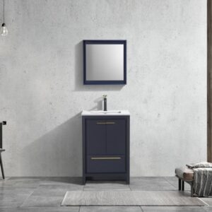 KubeBath Dolce 24″ Navy Blue Modern Bathroom Vanity with Quartz Countertop
