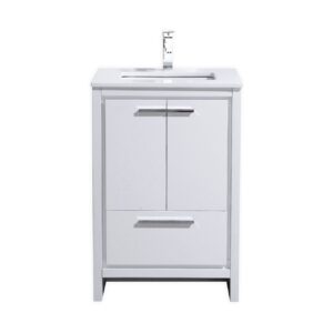 KubeBath Dolce 24″ High Gloss White Modern Bathroom Vanity with Quartz Countertop