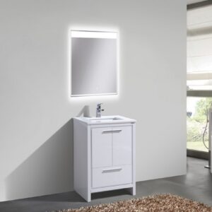 KubeBath Dolce 24″ High Gloss White Modern Bathroom Vanity with Quartz Countertop