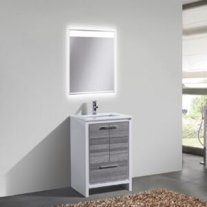 KubeBath Dolce 24″ Ash Gray Modern Bathroom Vanity with Quartz Countertop