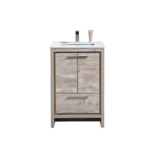 KubeBath Dolce 24″ Nature Wood Modern Bathroom Vanity with Quartz Countertop