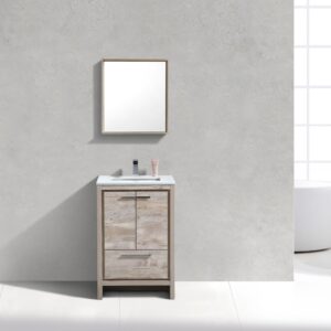 KubeBath Dolce 24″ Nature Wood Modern Bathroom Vanity with Quartz Countertop