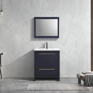 KubeBath Dolce 30″ Navy Blue Modern Bathroom Vanity with Quartz Countertop