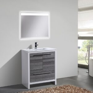 KubeBath Dolce 30″ Ash Gray Modern Bathroom Vanity with Quartz Countertop