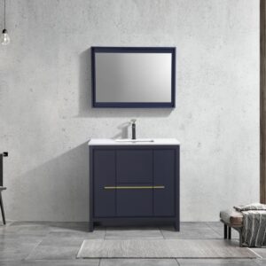 KubeBath Dolce 36″ Navy Blue Modern Bathroom Vanity with Quartz Countertop