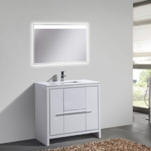 KubeBath Dolce 36″ High Gloss White Modern Bathroom Vanity with Quartz Countertop