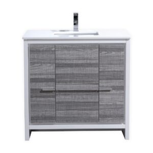 KubeBath Dolce 36″ Ash Gray Modern Bathroom Vanity with Quartz Countertop