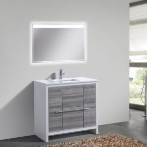 KubeBath Dolce 36″ Ash Gray Modern Bathroom Vanity with Quartz Countertop