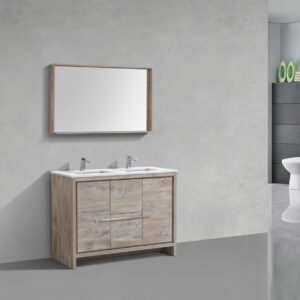KubeBath Dolce 48″ Double Sink Nature Wood Modern Bathroom Vanity with Quartz Countertop