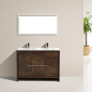 KubeBath Dolce 48″ Double Sink Rose Wood Modern Bathroom Vanity with Quartz Countertop