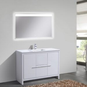 KubeBath Dolce 48″ High Gloss White Modern Bathroom Vanity with Quartz Countertop