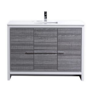 KubeBath Dolce 48″ Ash Gray Modern Bathroom Vanity with Quartz Countertop