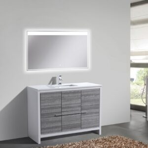 KubeBath Dolce 48″ Ash Gray Modern Bathroom Vanity with Quartz Countertop
