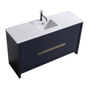 KubeBath Dolce 60″ Navy Blue Modern Bathroom Vanity with Quartz Countertop