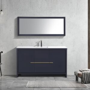 KubeBath Dolce 60″ Navy Blue Modern Bathroom Vanity with Quartz Countertop
