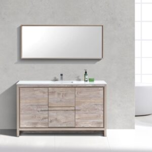 KubeBath Dolce 60″ Nature Wood Modern Bathroom Vanity with Quartz Countertop