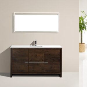KubeBath Dolce 60″ Rose Wood Modern Bathroom Vanity with Quartz Countertop