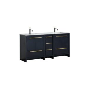 KubeBath Dolce 72″ Navy Blue Modern Bathroom Vanity with Quartz Countertop