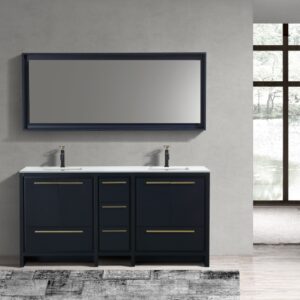 KubeBath Dolce 72″ Navy Blue Modern Bathroom Vanity with Quartz Countertop