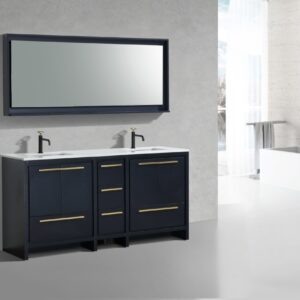 KubeBath Dolce 72″ Blue Modern Bathroom Vanity with Quartz Countertop