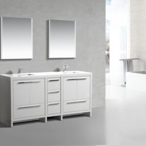 KubeBath Dolce 72″ Gloss White Modern Bathroom Vanity with Quartz Countertop