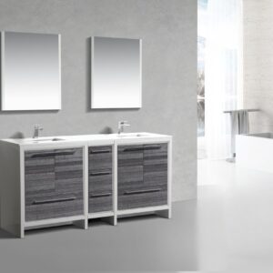 KubeBath Dolce 72″ Gloss Ash Gray Modern Bathroom Vanity with Quartz Countertop