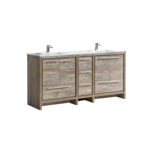 KubeBath Dolce 72″ Nature Wood Modern Bathroom Vanity with Quartz Countertop