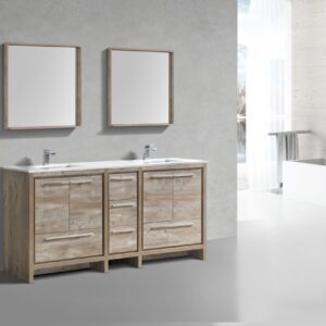 KubeBath Dolce 72″ Nature Wood Modern Bathroom Vanity with Quartz Countertop