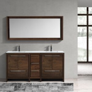 KubeBath Dolce 72″ Rose Wood Modern Bathroom Vanity with Quartz Countertop