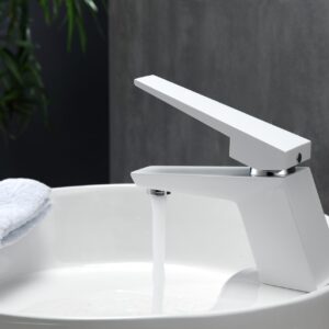 Aqua Siza Single Lever Modern Bathroom Vanity Faucet – White
