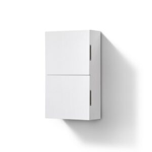 Small Bathroom High Gloss White Linen Side Cabinet w/ 2 Storage Areas