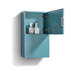 Small Bathroom Teal Green Linen Side Cabinet w/ 2 Storage Areas