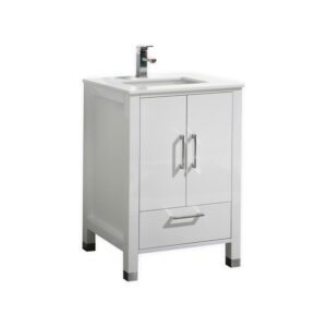 Anziano 24″ High Gloss White Vanity w/ white Countertop and Undermount Sink