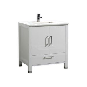 Anziano 30″ High Gloss White Vanity w/ White Countertop and Undermount Sink