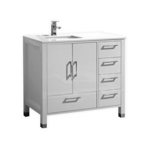 Anziano 40″ High Gloss White Vanity w/ White Countertop