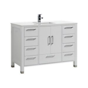 Anziano 48″ High Gloss White Single Sink Vanity w/ White Countertop
