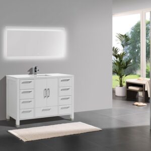 Anziano 48″ High Gloss White Single Sink Vanity w/ White Countertop