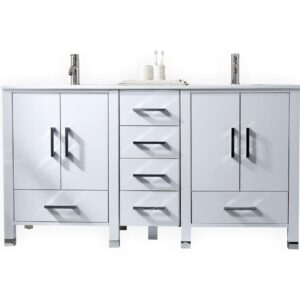 Anziano 72″ High Gloss White Double Sink Vanity w/ White Countertop