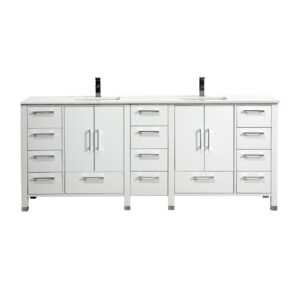 Anziano 84″ High Gloss White Double Sink Vanity w/ White Countertop