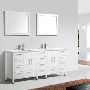 Anziano 84″ High Gloss White Double Sink Vanity w/ White Countertop