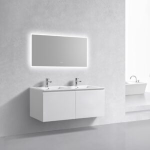 KubeBath 48″ Double Sink Balli Modern Bathroom Vanity in High Gloss White Finish