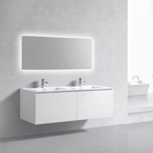 KubeBath 60″ Double Sink Balli Modern Bathroom Vanity in High Gloss White Finish