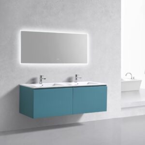 KubeBath 60″ Double Sink Balli Modern Bathroom Vanity in Teal Green Finish