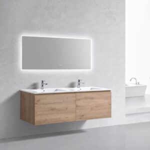 KubeBath 60″ Double Sink Balli Modern Bathroom Vanity in White Oak Finish
