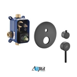 Aqua Rondo by KubeBath 2-Way Rough-In Valve W/ Cover Plate, Handle and Diverter – Black