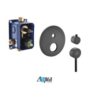 Aqua Rondo by KubeBath 3-Way Rough-In Valve W/ Cover Plate, Handle and Diverter – Black