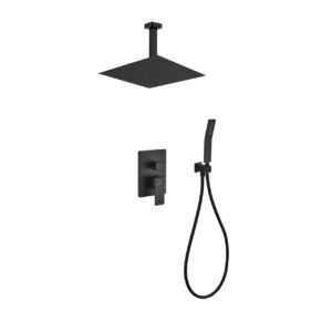 Aqua Piazza Black Shower Set w/ 12″ Ceiling Mount Square Rain Shower and Handheld
